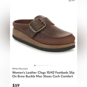 Women's Leather Clogs 10/42 Footbeds Slip On Brow Buckle Moc Shoes Cork Comfort